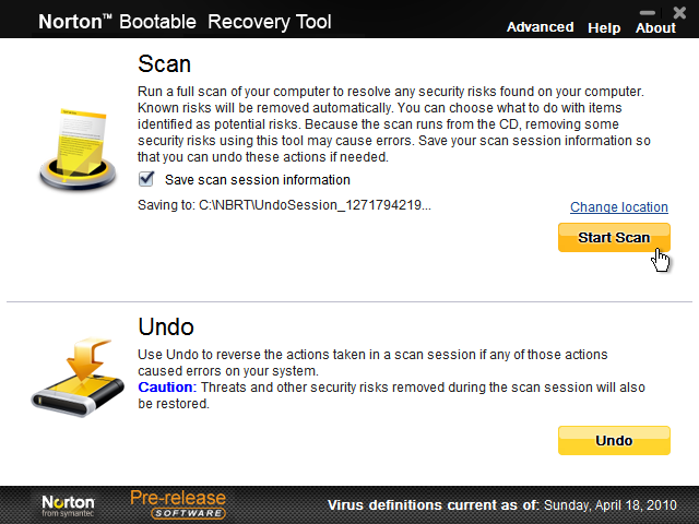 norton bootable recovery tool update definitions